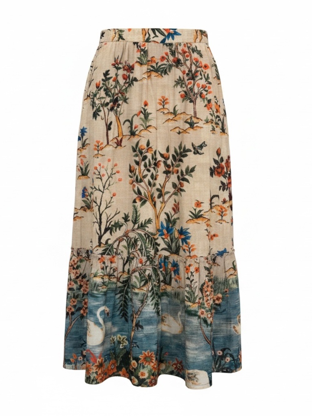 Vineet Bahl Anthropologie Swan Lake Midi Skirt Floral Nature Pockets Unique 425 - Picture 3 of 16